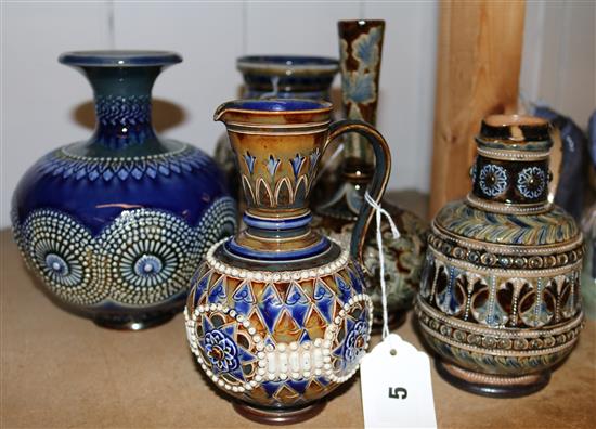 Doulton Lambeth Art Nouveau vase and four similarly-decorated items